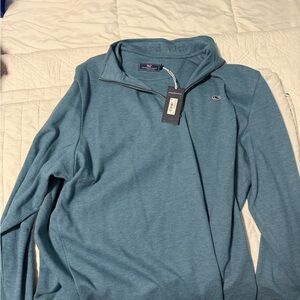 Vineyard Vines Striped Blue Half-Zip Sweater